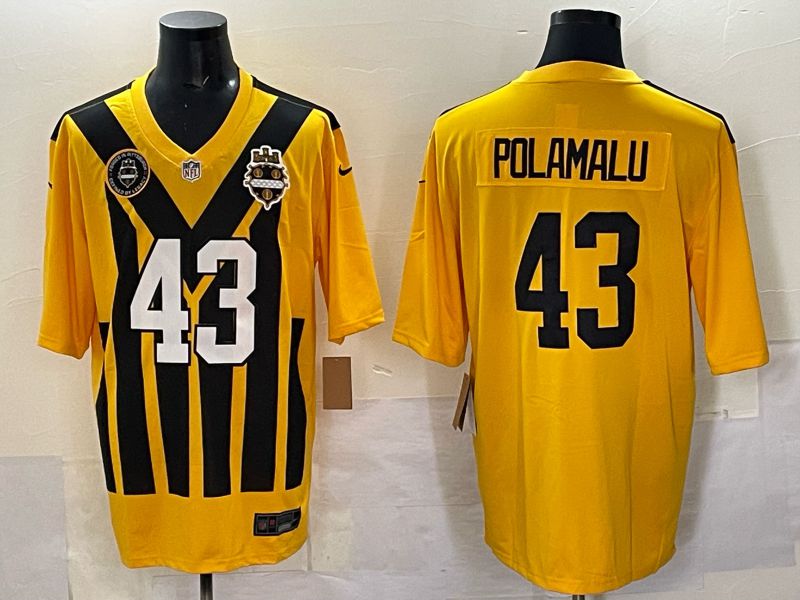 Men 2025 Pittsburgh Steelers #43 Polamalu Yellow Throwback Nike Limited NFL Jersey style 01